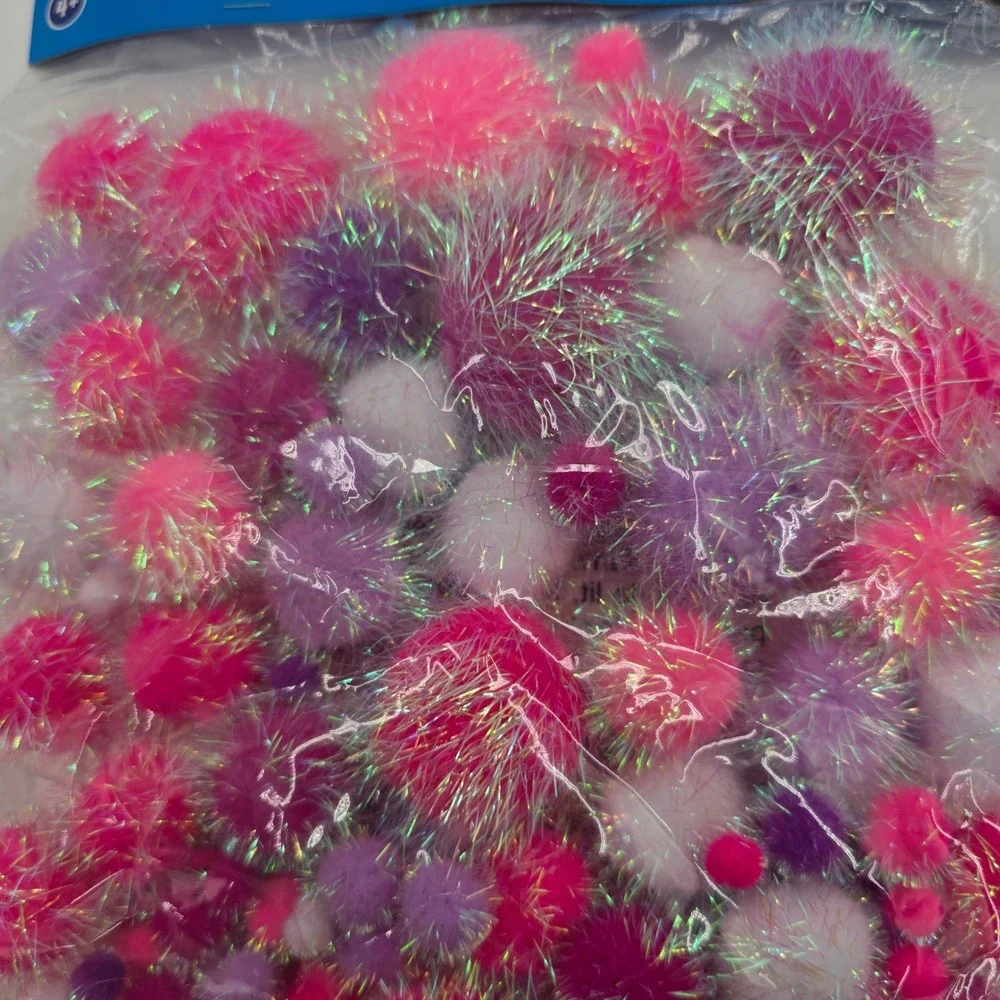 Creatology Sparkle Pom-poms 100pc Pink Purple White Iridescent Tinsel Crafts NEW